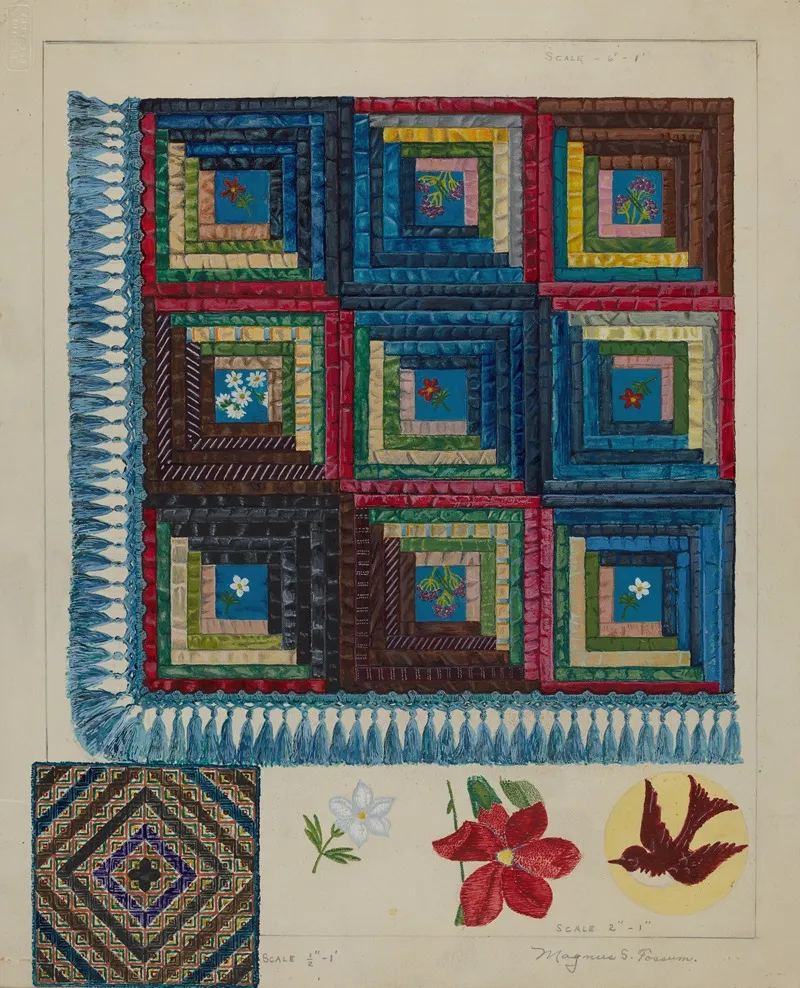 Quilt Log Cabin Pattern by Magnus S. Fossum - Canvas Print