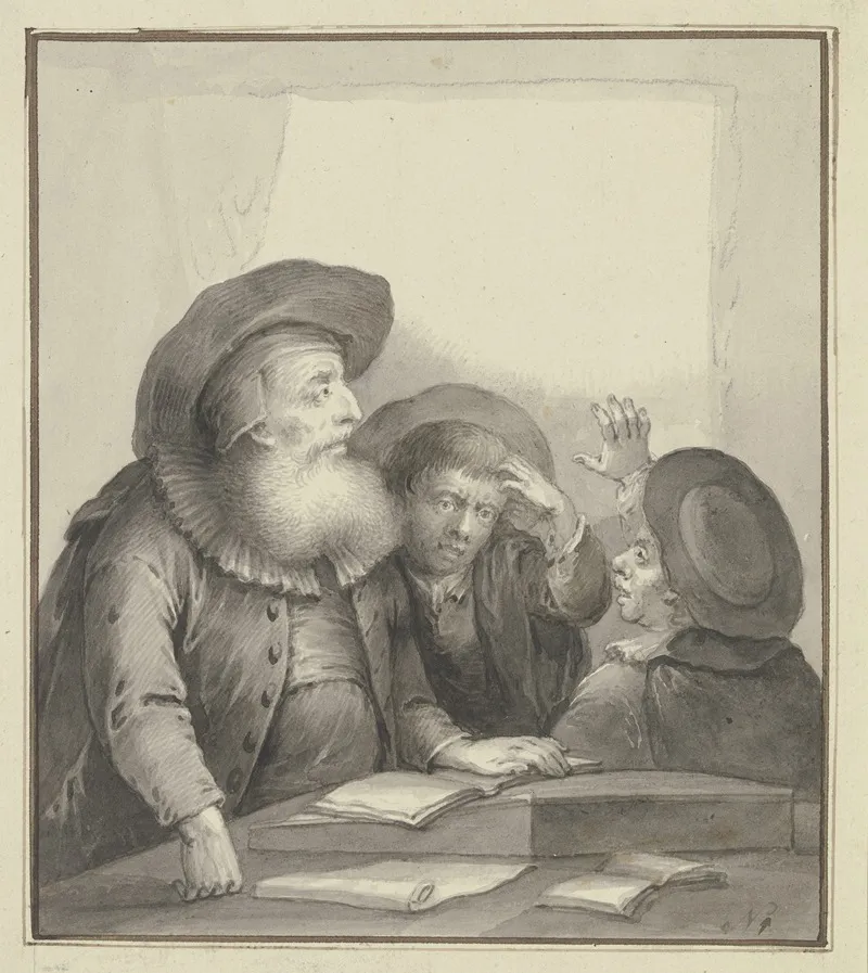 Rabbiner Mit Zwei Schulern An Einem Tisch