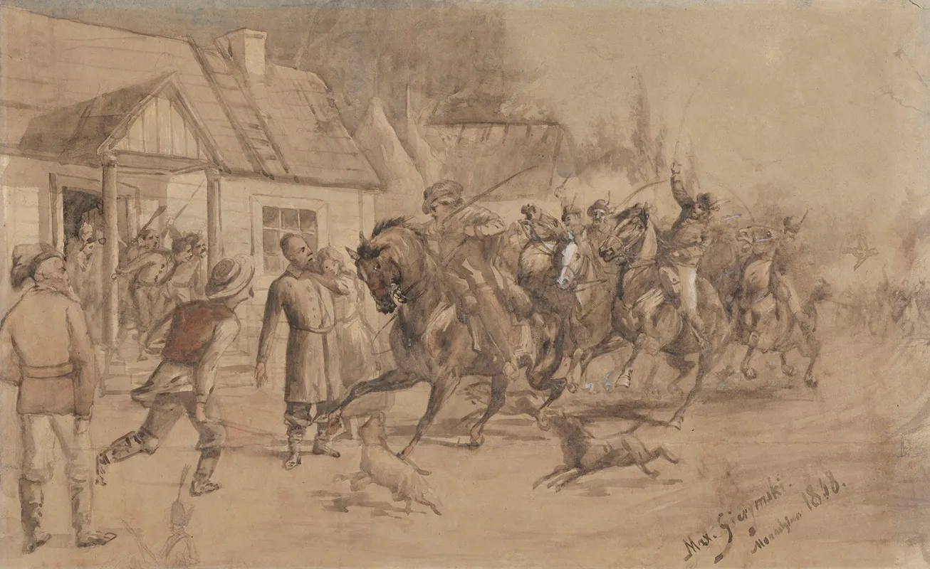 Raid On Soplicowo Illustration To Pan Tadeusz By Adam Mickiewicz by Maksymilian Gierymski - Canvas Print