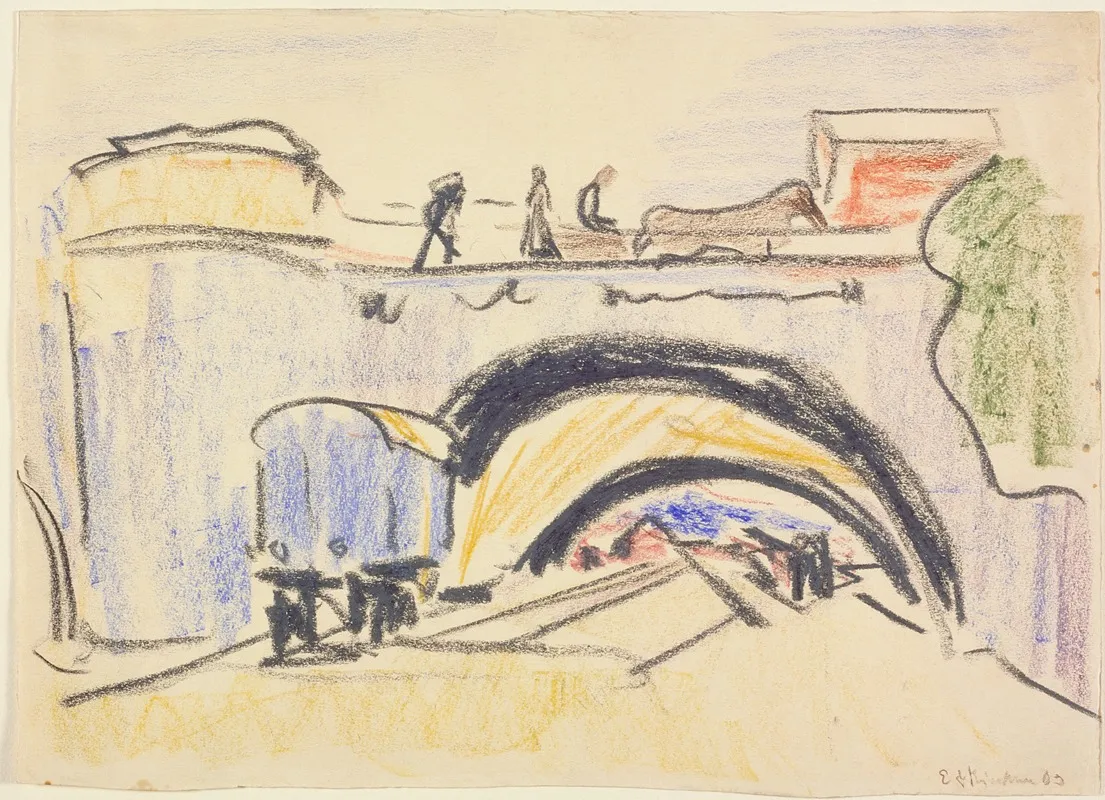 Railway And Bridge Eisenbahn Und Brucke by Ernst Ludwig Kirchner - Canvas Print