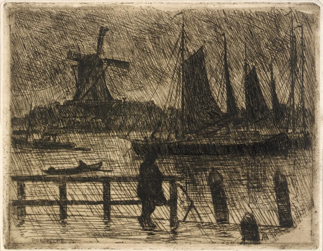 Rain At Dordrecht by George Charles Aid - Canvas Print