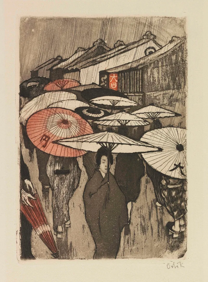 Rainy Day In Kyoto 2 by Emil Orlik - Canvas Print