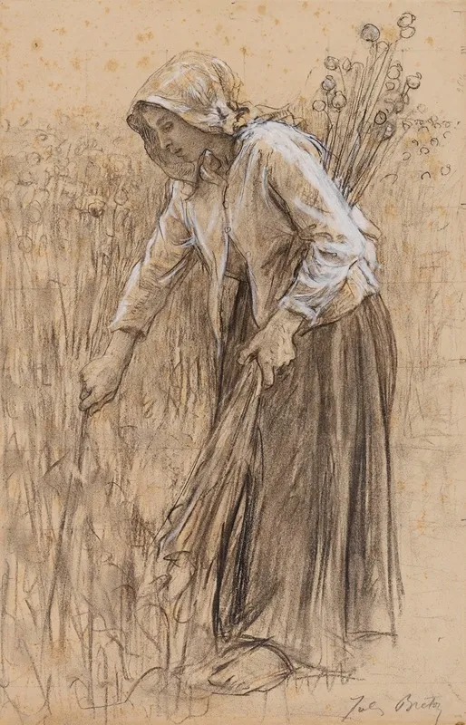 Ramasseuse Doeillettes by Jules Breton - Canvas Print