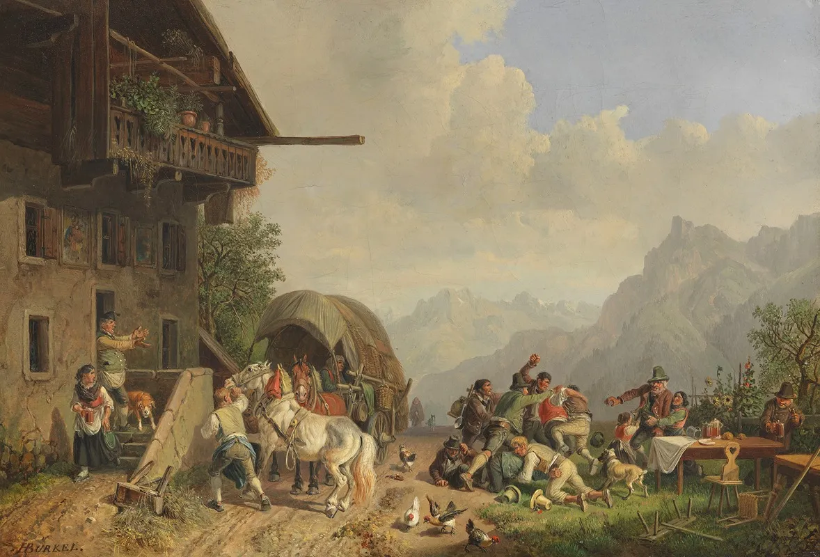 Rauferei Vor Einem Wirtshaus by Heinrich Bürkel - Canvas Print