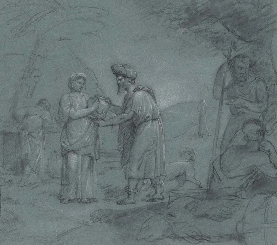 Rebecca And Eliezer At The Well 7 by Jean Antoine Verschaeren - Canvas Print