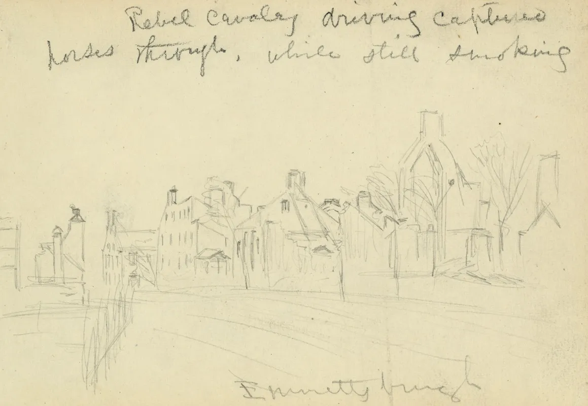 Rebel Cavalry Driving Captured Horses Through While Still Smoking Emmettsburgh