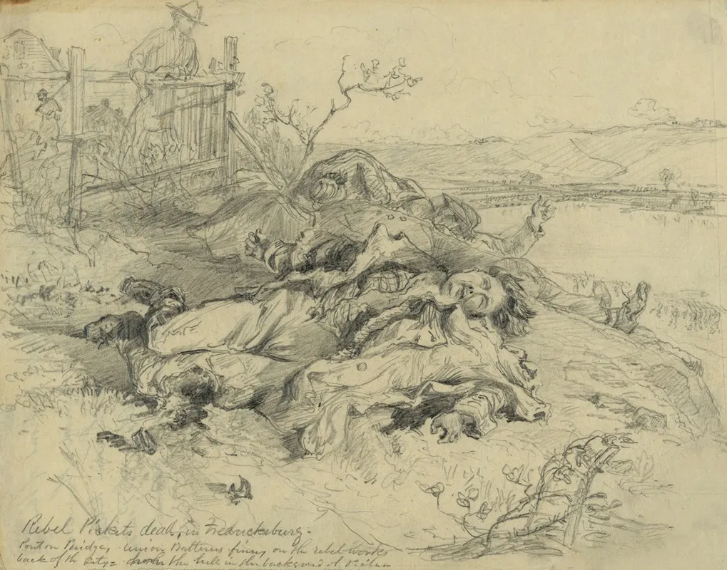 Rebel Pickets Dead In Fredericksburg Pontoon Bridge Union Batteries Firing On The Rebel Works Back Of The City