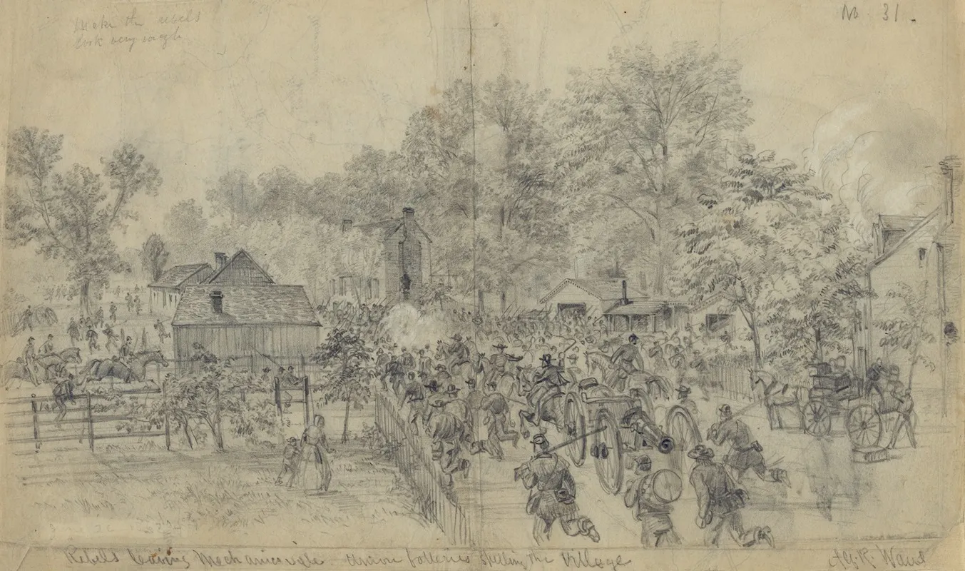Rebels Leaving Mechanicsville Union Batteries Shelling The Village
