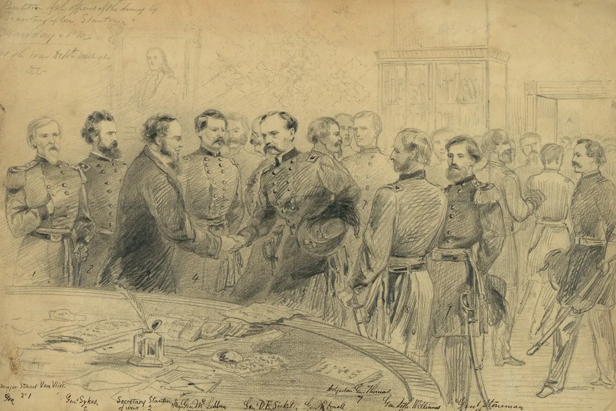 Reception Of The Officers Of The Army By Secretary Of War Stanton Monday Pm At The War Dept Washington D C by Arthur Lumley - Canvas Print