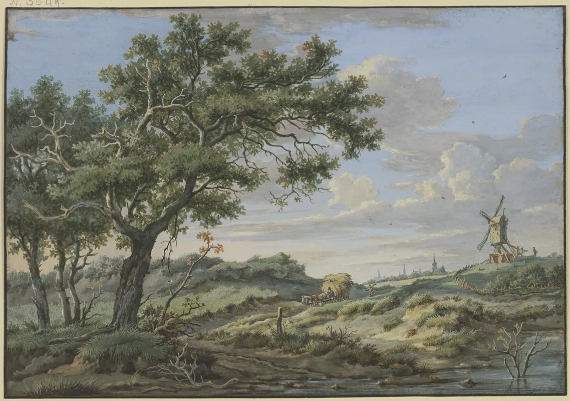 Rechts Eine Windmuhle Auf Dem Weg Ein Wagen Mit Stroh by Carel Lodewijk Hansen - Canvas Print