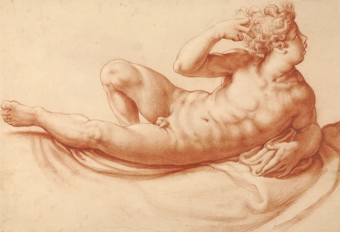 Reclining Male Nude 8 by Francesco de' Rossi - Canvas Print