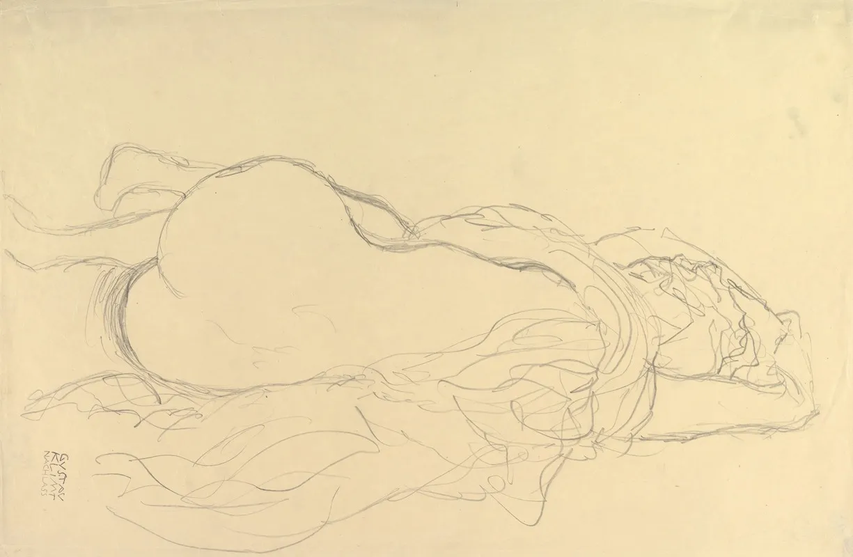 Reclining Nude With Drapery Back View by Gustav Klimt - Canvas Print