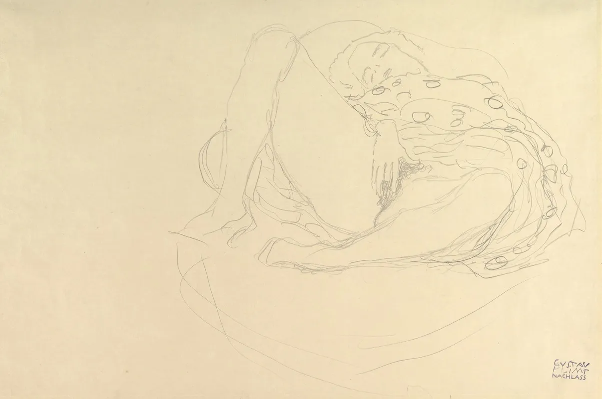 Reclining Nude With Drapery by Gustav Klimt - Canvas Print