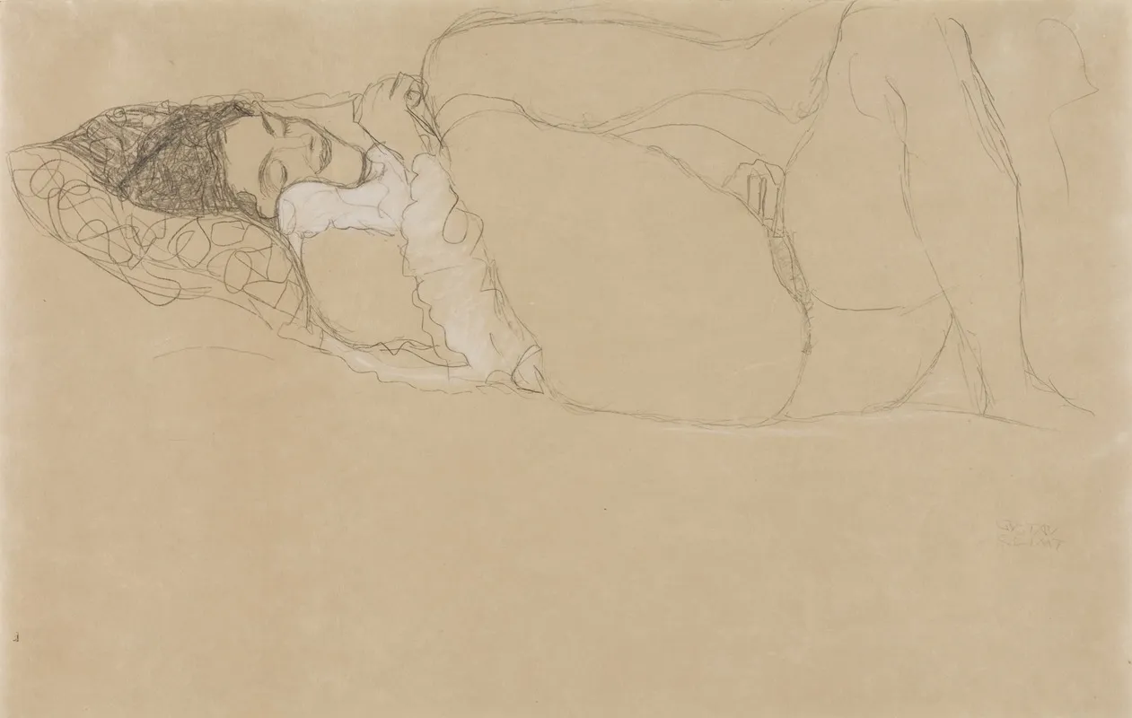 Reclining Semi Nude Facing Left by Gustav Klimt - Canvas Print