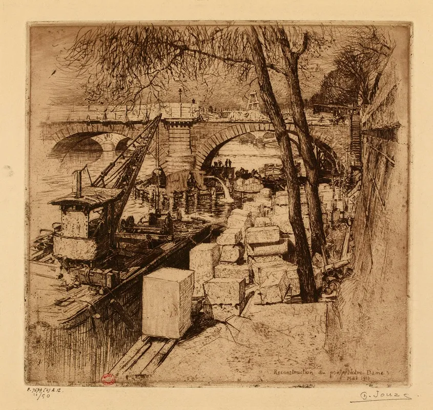 Reconstruction Du Pont Notre Dame by Charles Jouas - Canvas Print