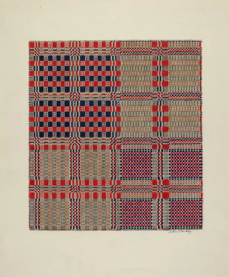 Red White Blue Coverlet by Arthur G. Merkley - Canvas Print