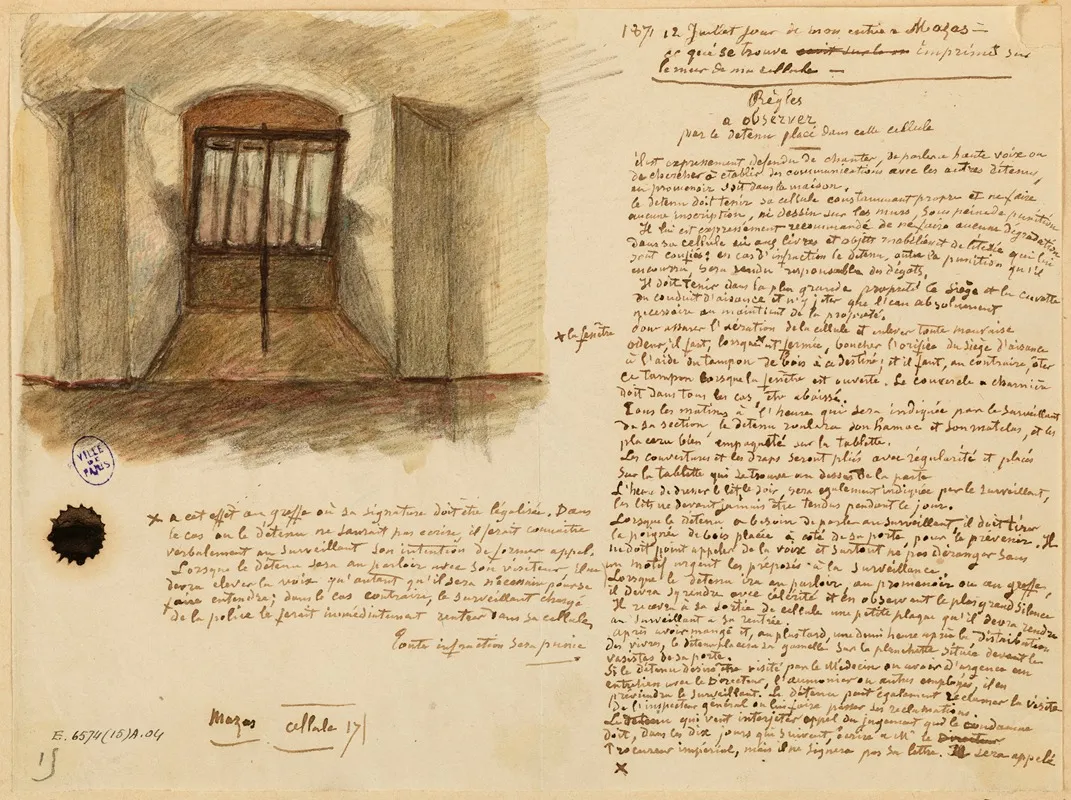 Reglement Et Fenetre De La Cellule 17 De La Prison Mazas by Armand Gautier - Canvas Print