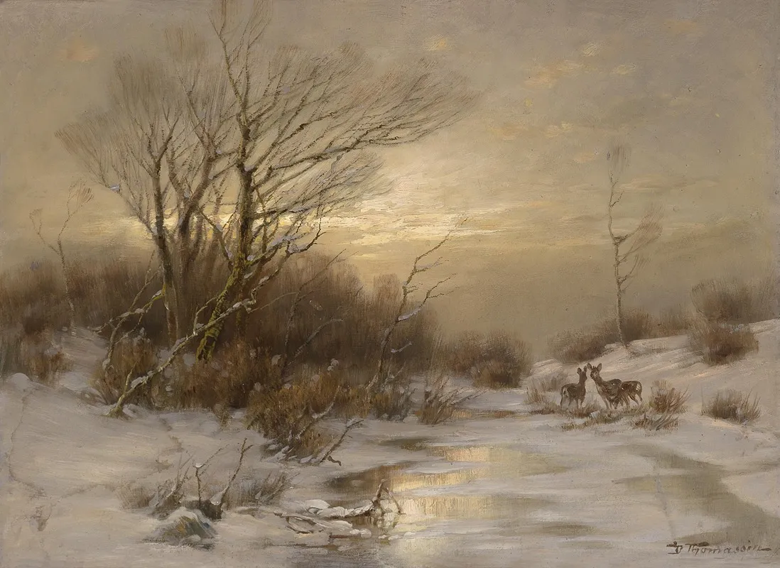 Rehe In Winterlandschaft by Désiré Thomassin - Canvas Print