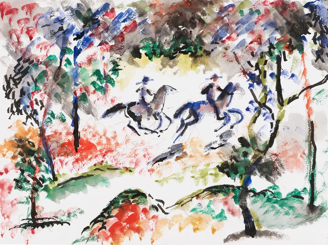 Reiter Im Wald by August Macke - Canvas Print