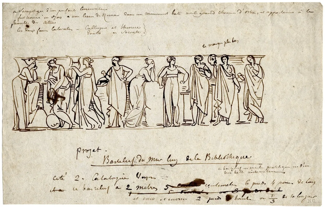 Relief From A Sarcophagus With The Nine Muses Intended By Humbert As Decoration Of A Lbrary by David Humbert de Superville - Canvas Print