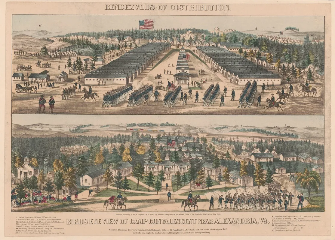 Rendezvous Of Distribution Birds Eye View Of Camp Convalescent Near Alexandria Va by Charles Magnus - Canvas Print