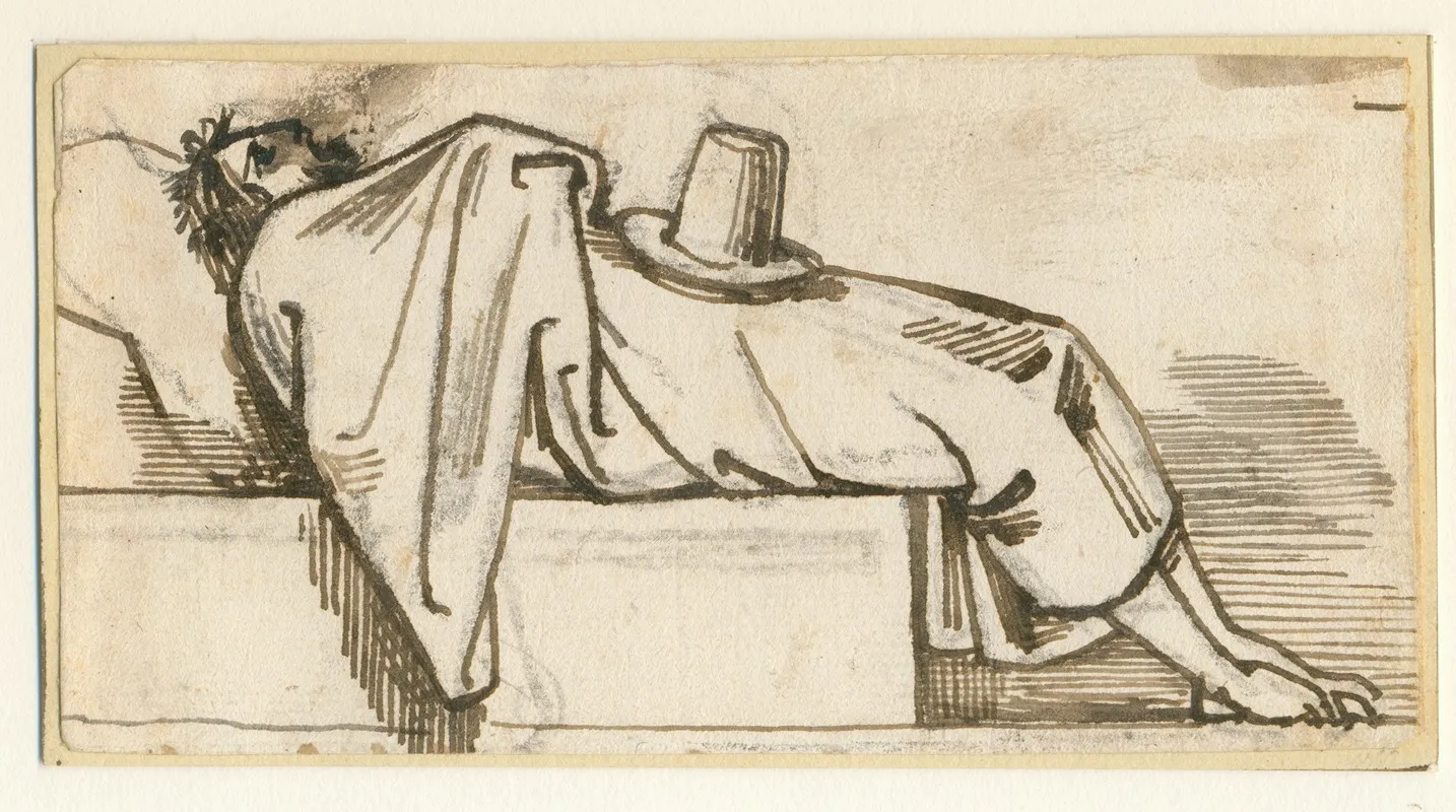 Resting Man Lying On His Back A Hat Over His Groin by David Humbert de Superville - Canvas Print