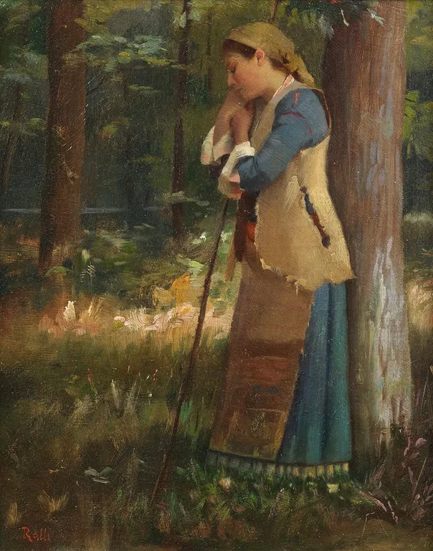 Resting Shepherdess by Theodoros Ralli - Canvas Print