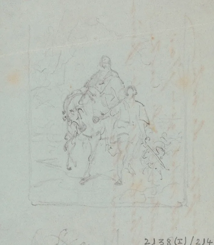 Rider On Horseback And Figure Leading The Horse