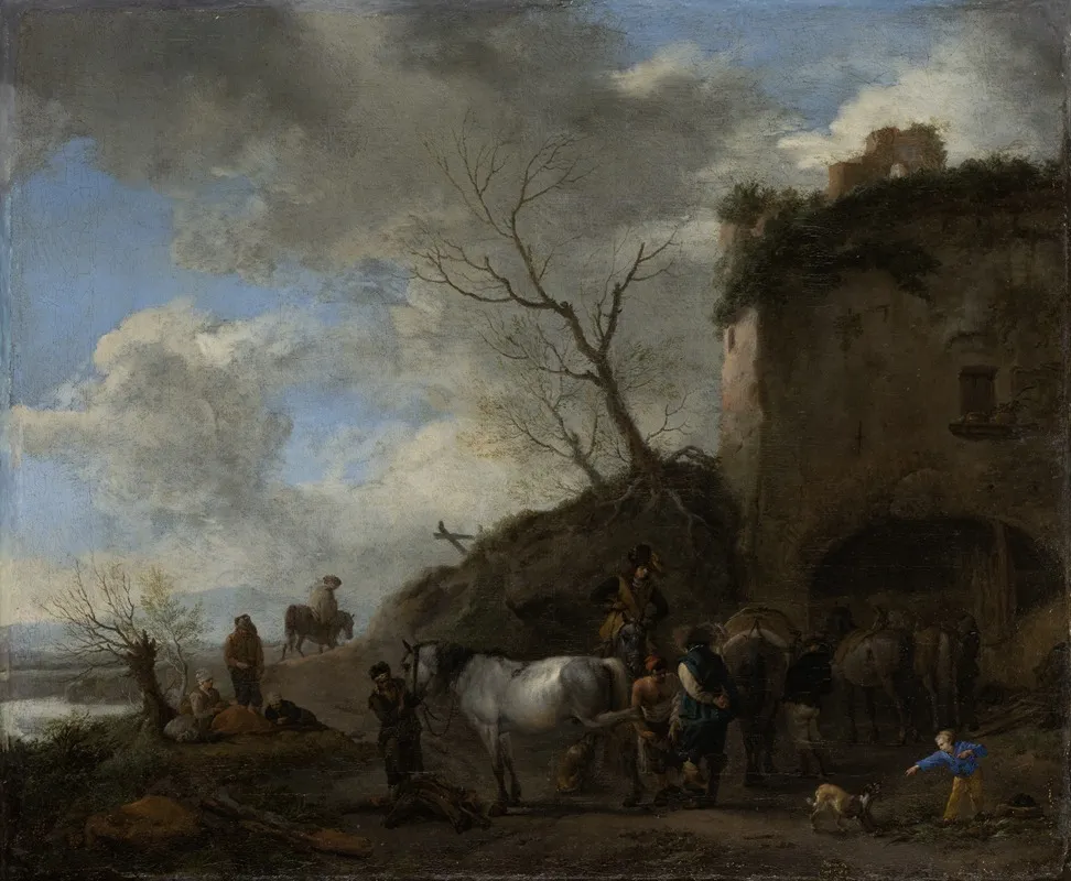 Riders At A Blacksmiths by Philips Wouwerman - Canvas Print