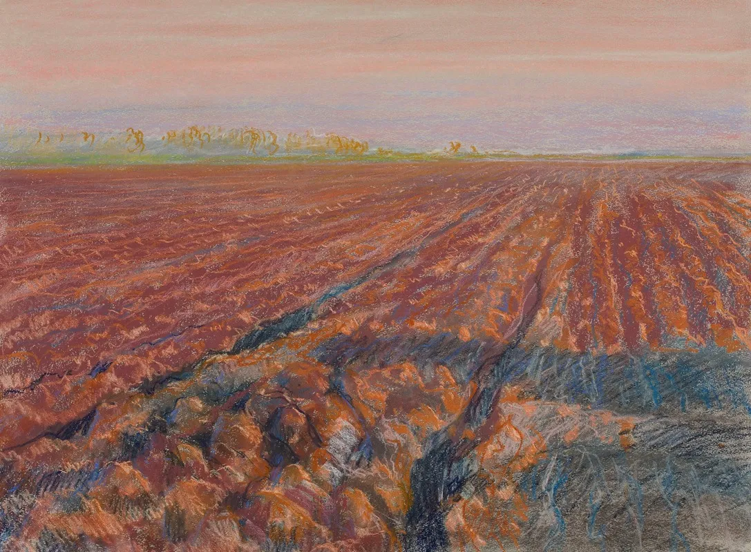 Ridge At Sunset Ploughed Field At Sunset