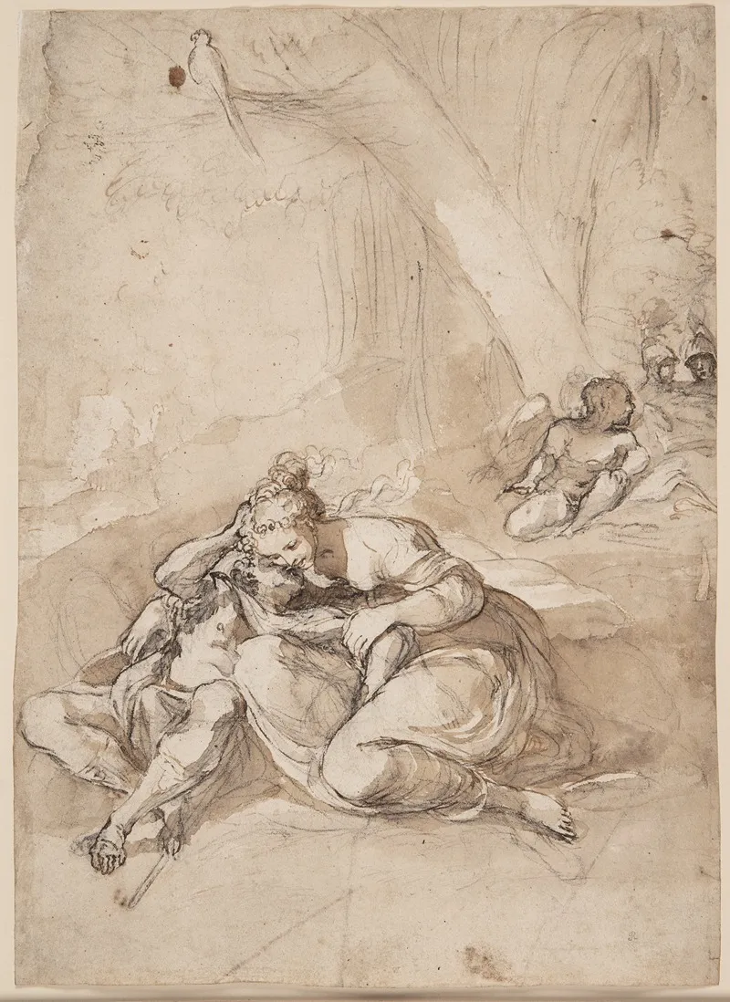 Rinaldo Og Amida I Tryllehaven Scene Fra Torquato Tassos Gerusalemme Liberata by Lodovico Carracci - Canvas Print
