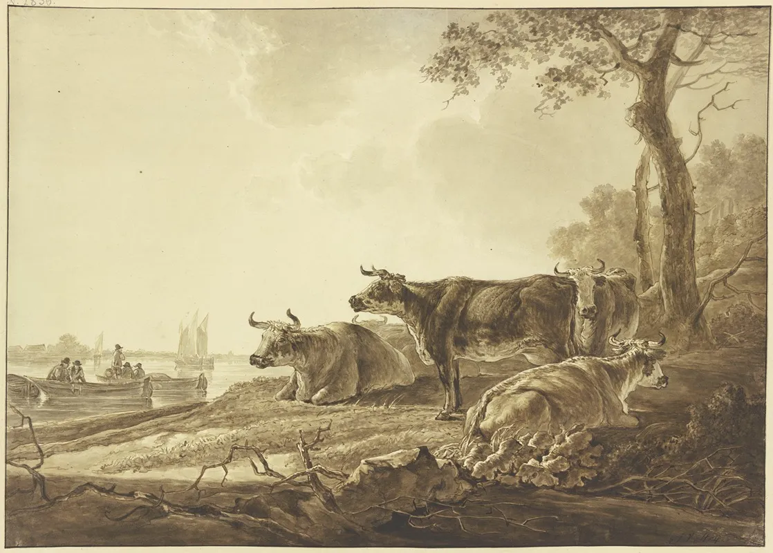 Rinderherde An Einem Flusufer by Jacob van Strij - Canvas Print