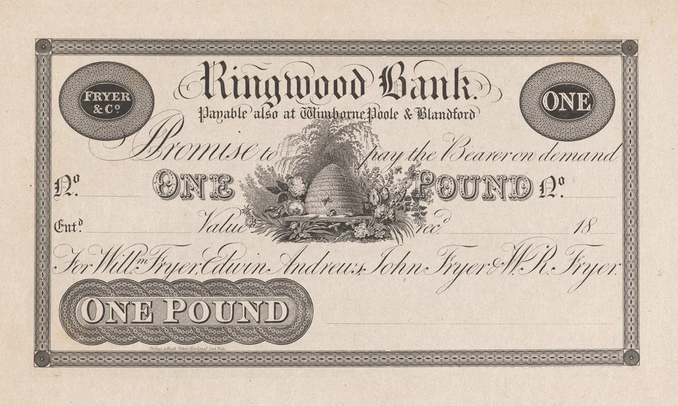Ringwood Bank One Pound Note by Perkins &amp; Heath - Canvas Print