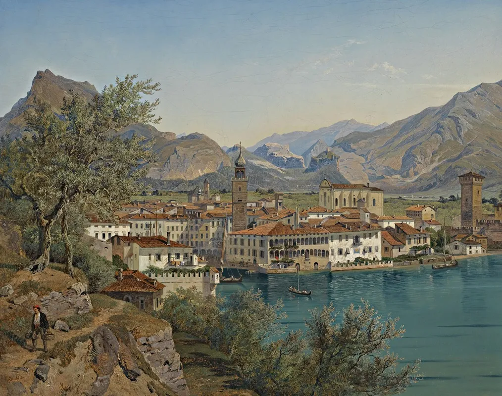 Riva Am Gardasee View Of Riva On Lake Garda by Franz Reinhold - Canvas Print