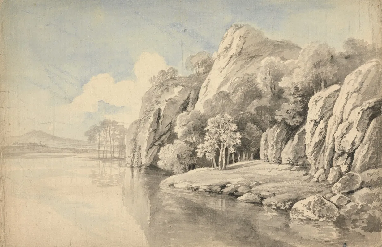 River Bank With High Rocks by George Barret - Canvas Print