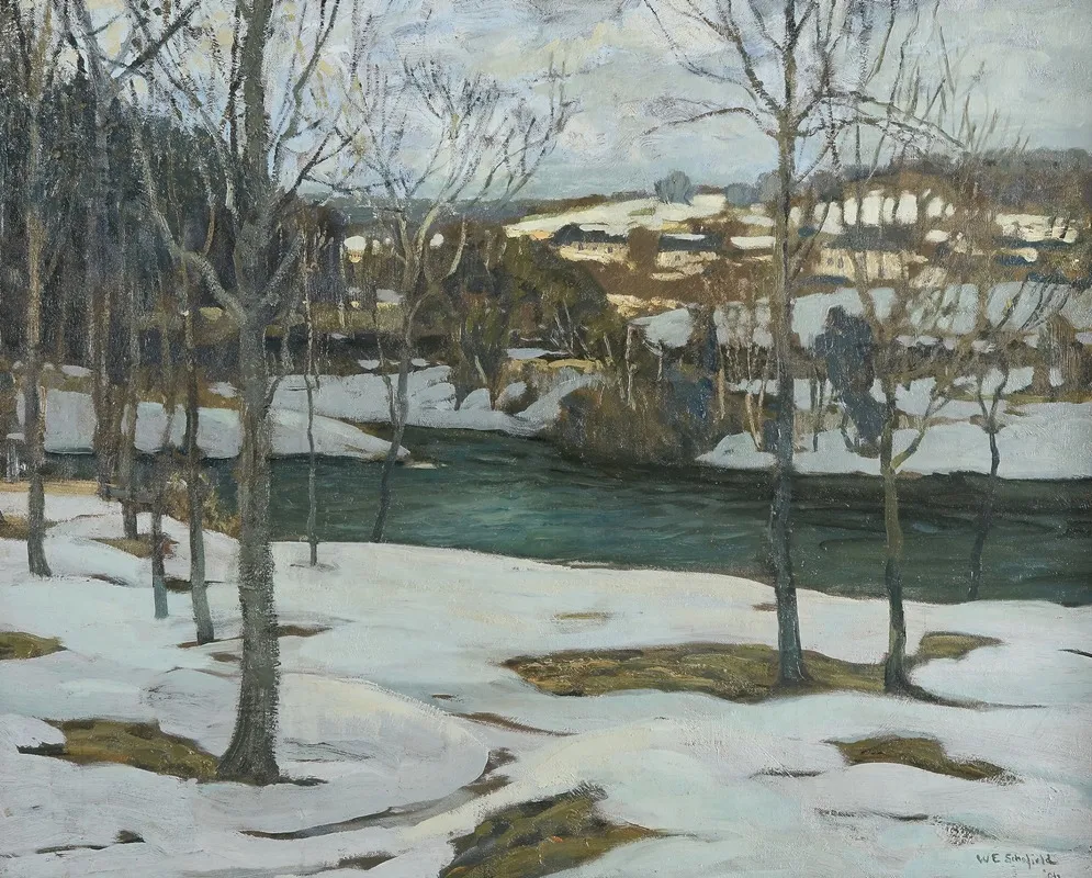 River In Snow by Walter Elmer Schofield - Canvas Print