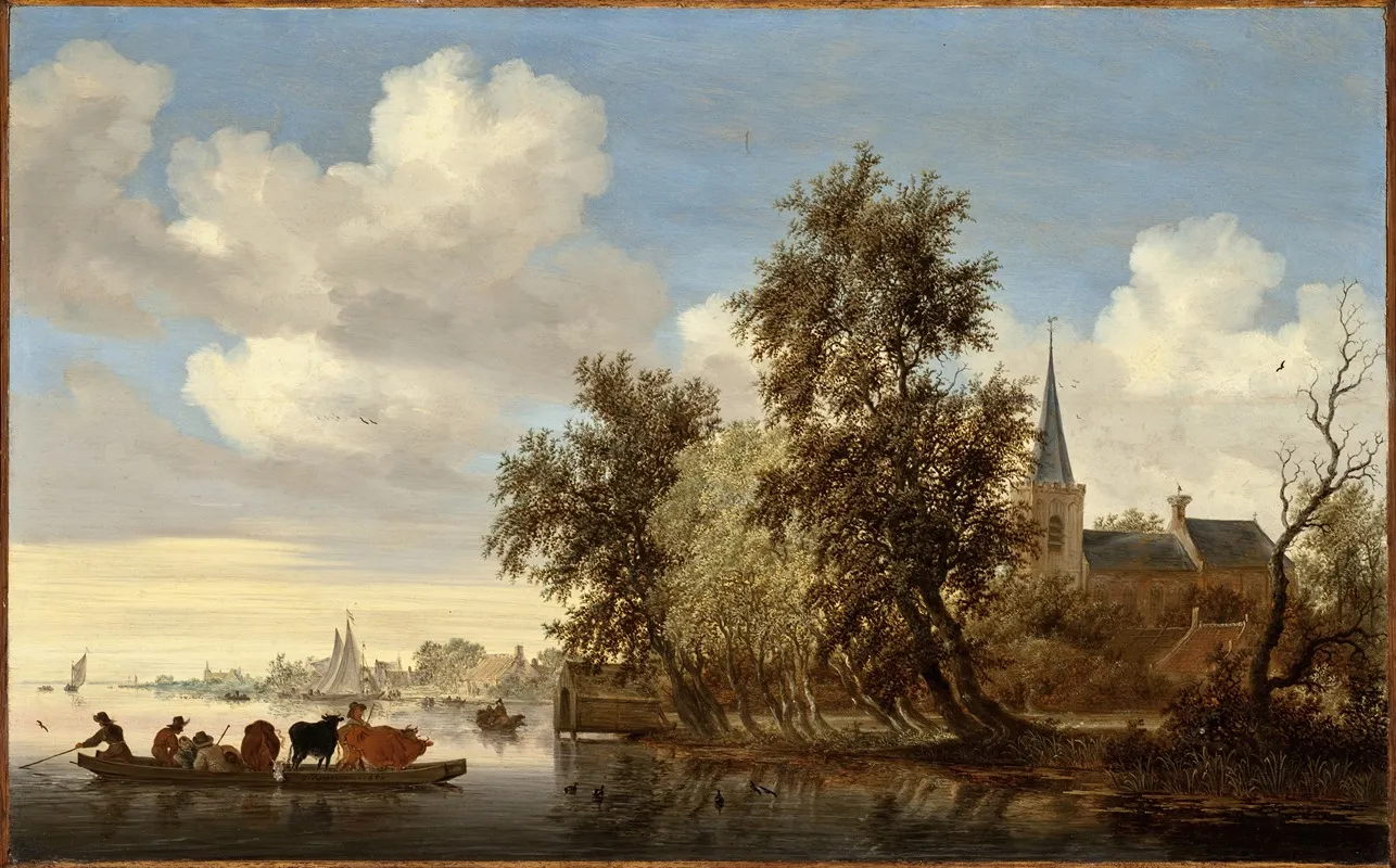 River Landscape With A Ferry 2 by Salomon van Ruysdael - Canvas Print