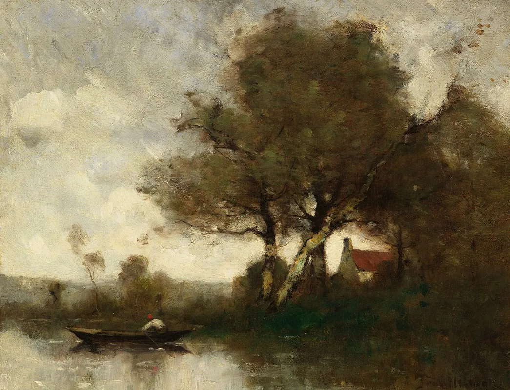 River Landscape With A House And Man In A Boat by Paul Désiré Trouillebert - Canvas Print