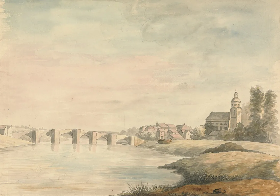 River Landscape With Bridge