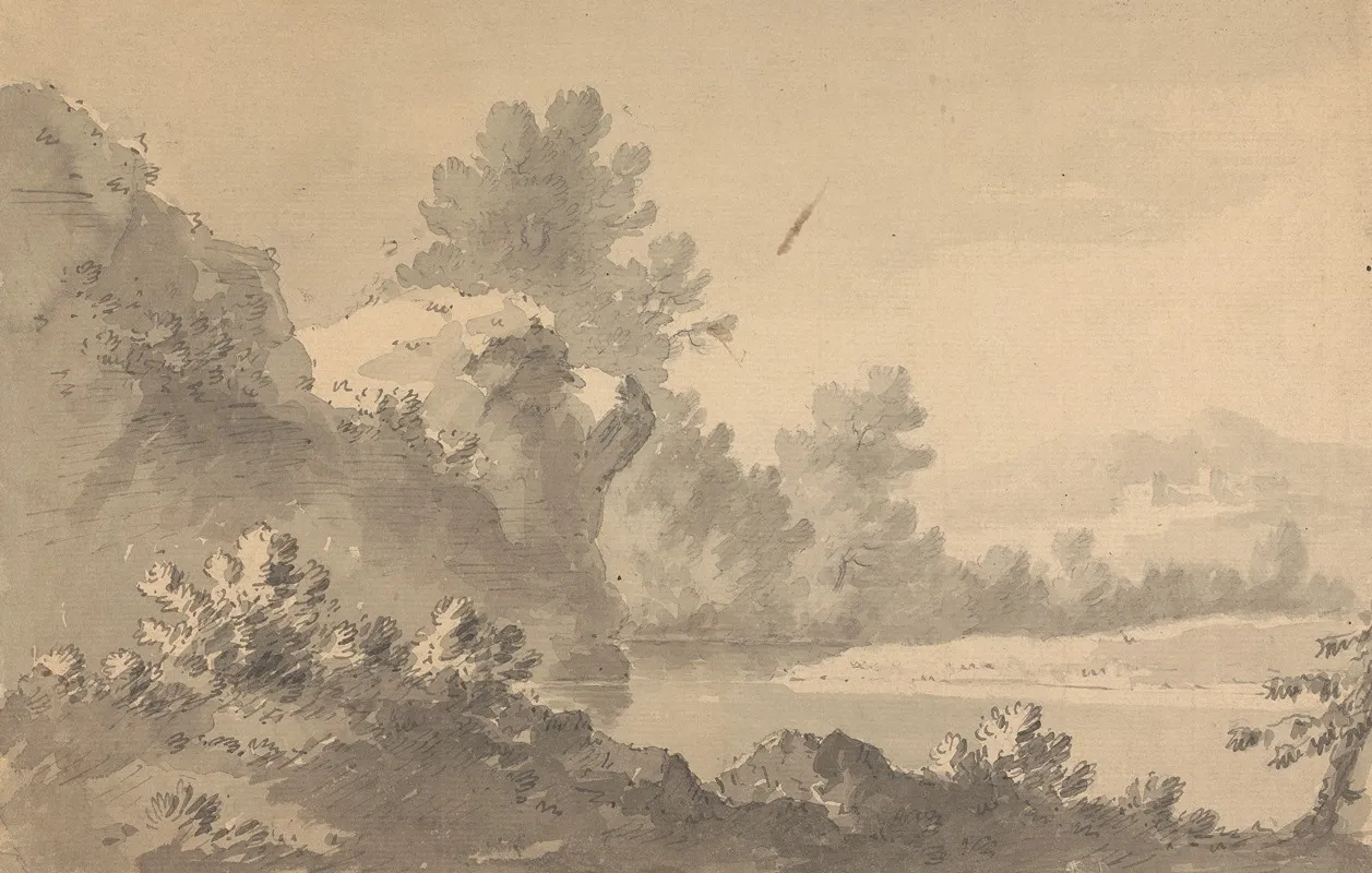 River Landscape With Castle In The Distance
