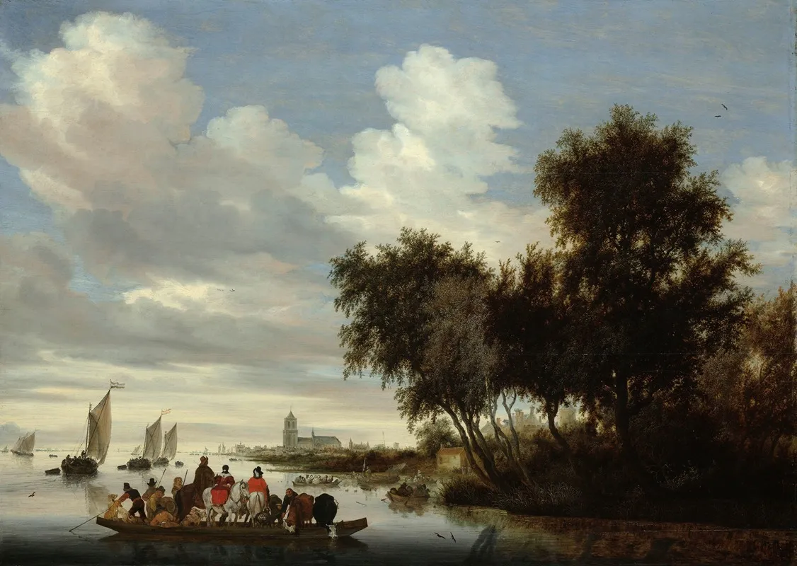 River Landscape With Ferry 2 by Salomon van Ruysdael - Canvas Print