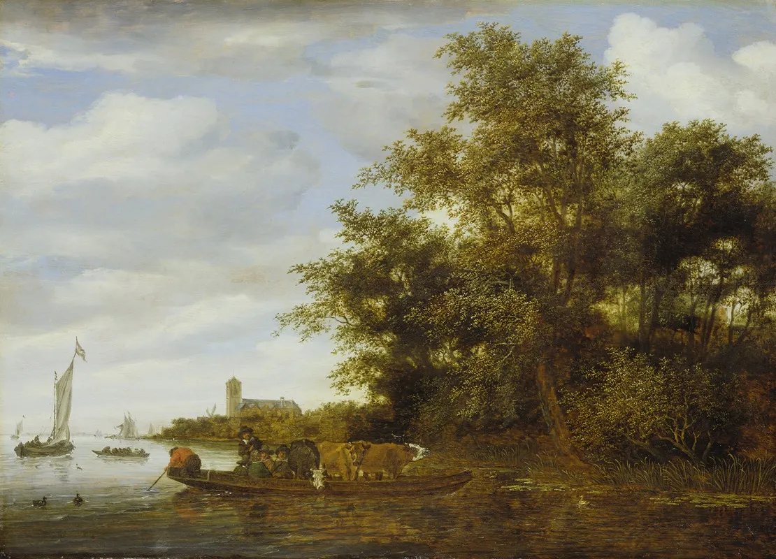 River Landscape With Ferry 3 by Salomon van Ruysdael - Canvas Print