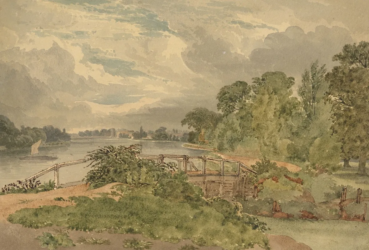 River Landscape With Lock In Foreground by Joseph Powell - Canvas Print