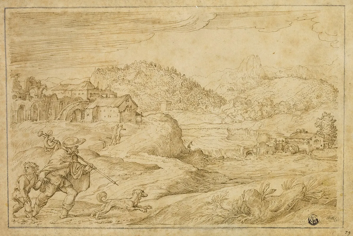 River Landscape With Saint Roch And A Child Traveling With Dog