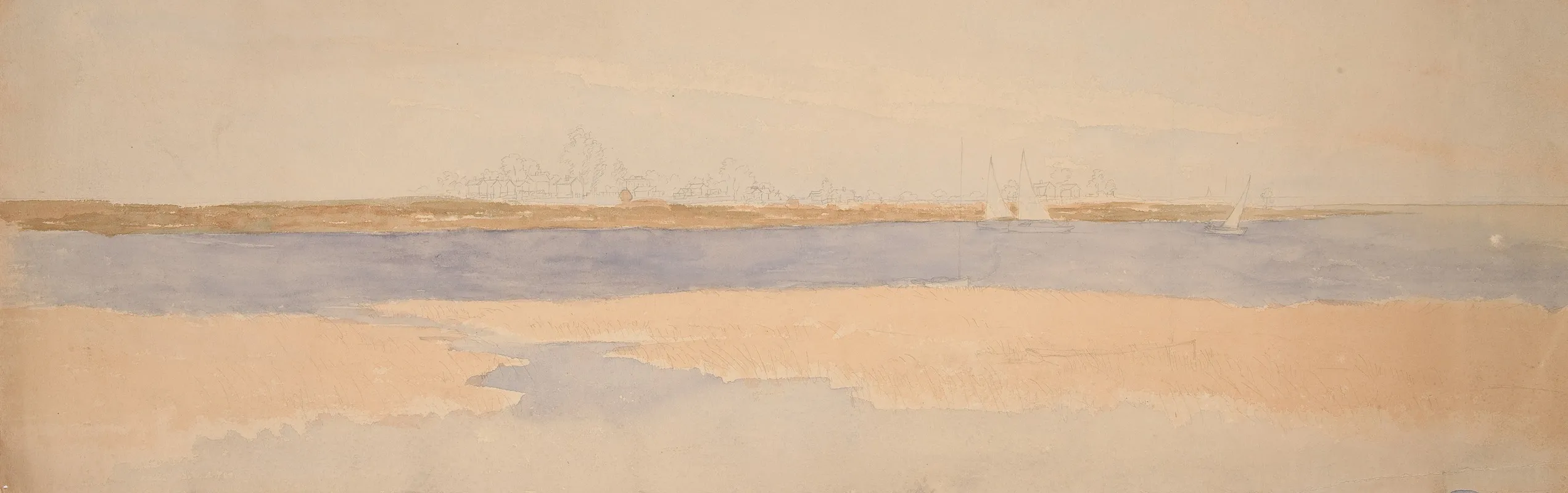 River Landscape With Town On Far Shore