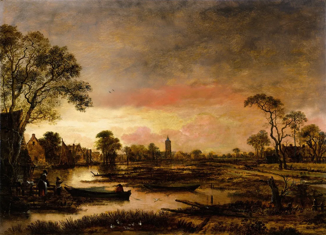 River Landscape by Aert van der Neer - Canvas Print