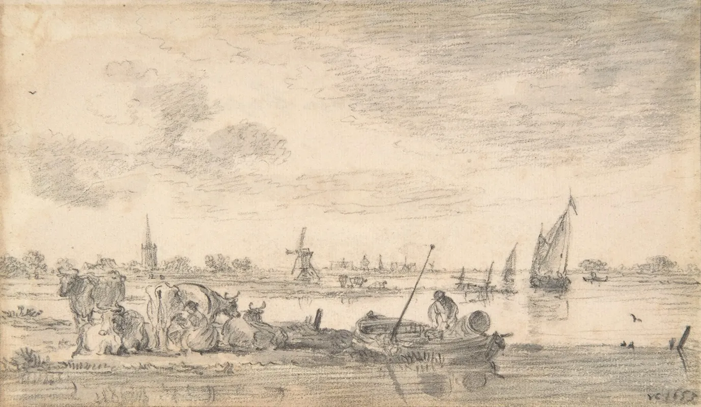 River Scene With Cows