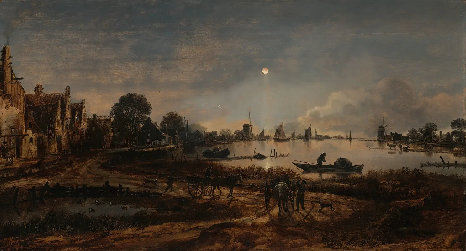 River View By Moonlight by Aert van der Neer - Canvas Print
