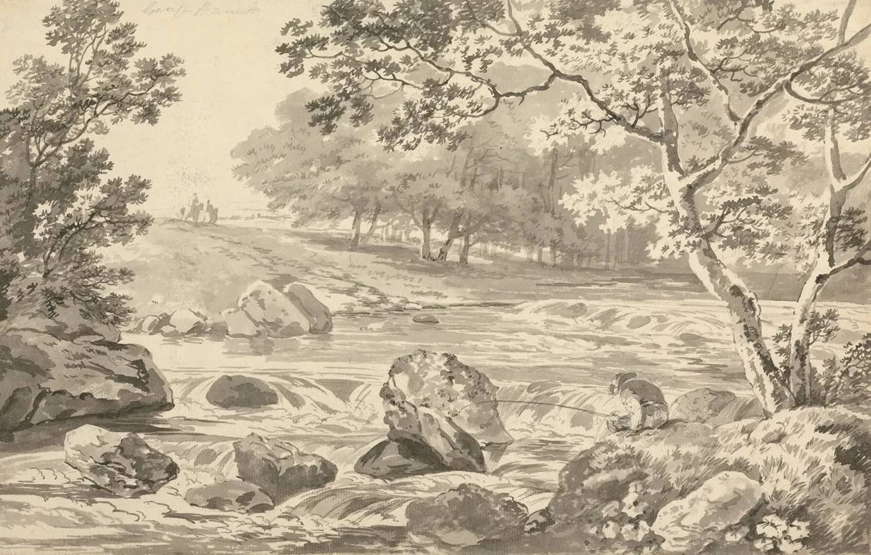River With Angler by George Barret - Canvas Print