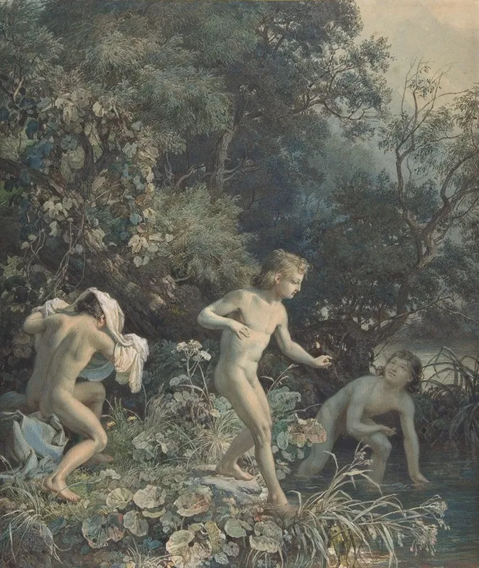 Riverside With Three Bathing Boys